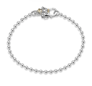 Detail of S925 sterling silver beaded bracelet with cartoon girl lobster clasp and hallmark