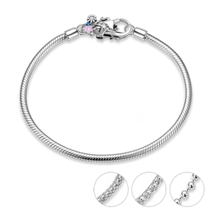 S925 Sterling Silver unicorn and daisy charm bracelet with snake chain design