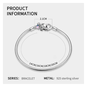 Polished S925 sterling silver snake chain bracelet with colorful floral fairy clasp design