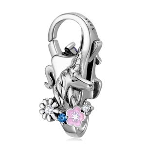 Polished S925 silver unicorn pendant charm with colorful zircon stones and lobster clasp