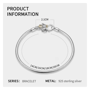 S925 sterling silver snake chain bracelet with cartoon girl lobster clasp and crystals