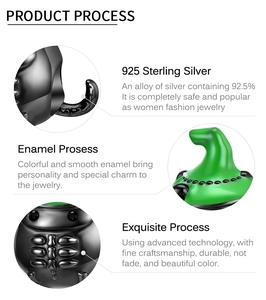 Detail showing 925 sterling silver construction and black enamel process on insect charm