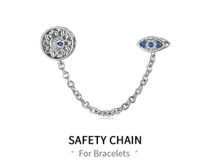Veiligheidsketting van 925 zilver met blauw oog en zonnehanger voor armbanden