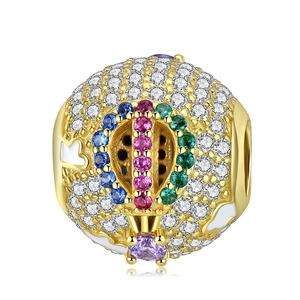 Detailed view of S925 silver hot air balloon charm with colorful zircon and enamel