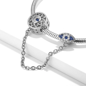 925 Sterling Zilver Boze Oog Veiligheidsketting Charm Met Blauwe Zirkonia Voor Armband Sieraden Maken Vrouwen Accessoires