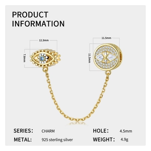 Charm S925 plata bañada en oro hexagrama y ojo del diablo para pulseras