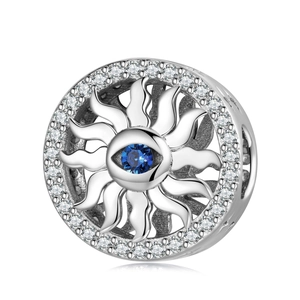 Sonnenanhänger aus Sterlingsilber mit blauem Stein und Zirkonia für Armbänder