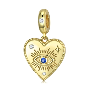 Colgante de corazón dorado con ojo turco azul y circonitas blancas en acabado pulido