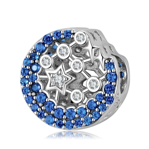 Sparkling blue crescent moon star charm made of S925 sterling silver with zircon stones