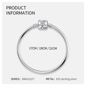 Détail du bracelet en argent sterling 925 avec fermoir cœur violet I Love Mom et gravure