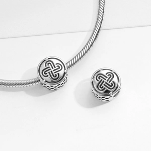 S925 sterling silver Solomon's Knot charm bead with geometric hollow pattern for bracelets