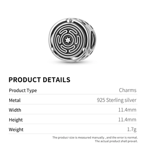 S925 sterling silver Hecate Wheel bead charm with intricate geometric maze engraving