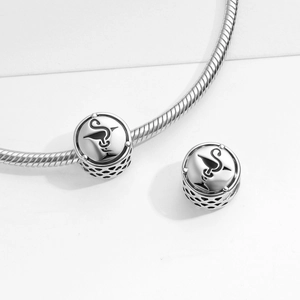 S925 sterling silver Bowl of Hygieia medical symbol charm bead on a snake chain bracelet