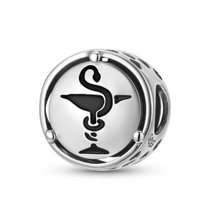 925 Sterling Silver Bowl Of Hygieia Charm Bead Medical Symbol Black Enamel Hollow Out Spacer Bead For Bracelet DIY Jewelry Making