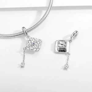 S925 sterling silver graduation cap pendant with blue gemstone on a snake chain