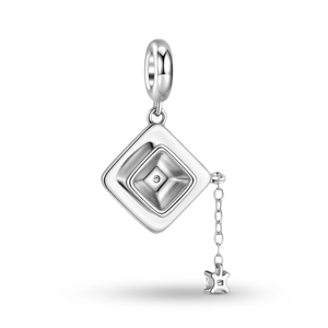 S925 sterling silver graduation cap charm with star dangle for DIY bracelets