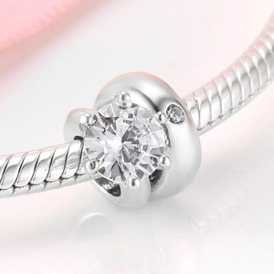 S925 sterling silver birthstone charm with large round cubic zirconia on snake chain