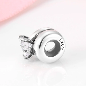 S925 sterling silver birthstone charm with six-prong set white zircon for DIY bracelets