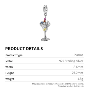 Pendentif cocktail en argent 925 avec zircons colorés pour bracelets DIY