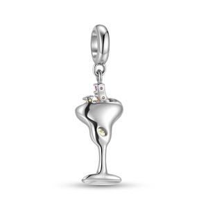 Pendentif verre à cocktail en argent 925 avec zircons colorés pour bracelets DIY
