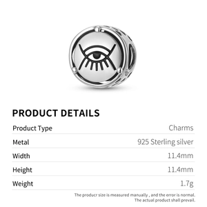 925 Sterling Silver God's Eye charm bead for jewelry making with Adinkra symbols