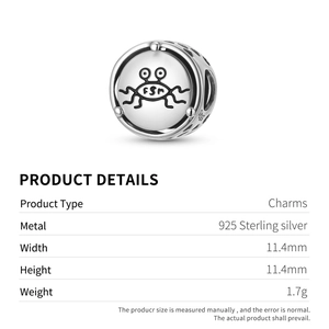 S925 sterling silver Flying Spaghetti Monster charm bead with hollow heart patterns