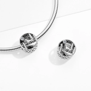 925 sterling silver hollow wolf charm bead featuring forest design and sparkling gemstone
