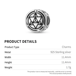 925 Sterling Silver Merkaba Charm with Geometric Star Cut-out and Polished Finish