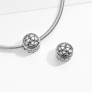 S925 sterling silver Merkaba star charm with hollow mesh pattern on snake chain bracelet