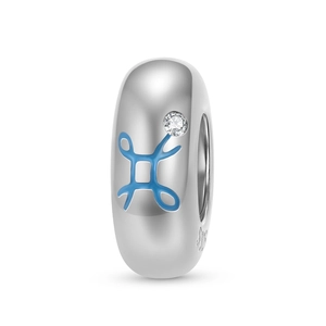 Dettaglio del ciondolo zodiacale in argento S925 con linea blu e zircone lucido