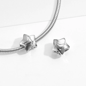 Macro shot of S925 sterling silver Capricorn star charm with cubic zirconia details