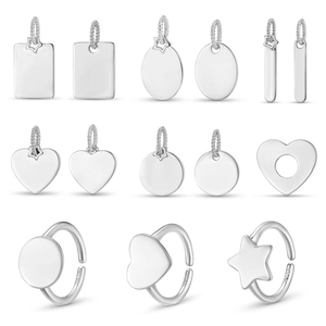 925 Sterling Silver Minimalist Pendant Charm Open Ring Mirror Polish Engravable Heart Star Round Geometric DIY Accessory