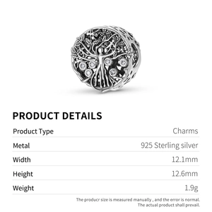 925 Sterling Silver Family Tree of Life Charm with White Zircon and Intricate Openwork
