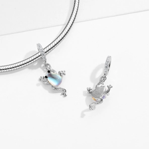 Charms de rana de plata de ley 925 con piedra de luna para pulseras y joyas DIY