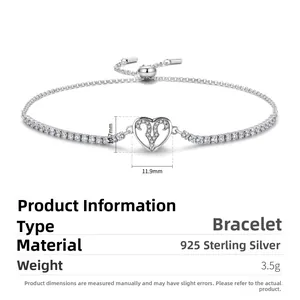 S925 sterling silver Aries zodiac heart bracelet with white cubic zirconia tennis chain