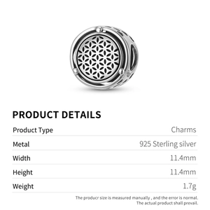 S925 sterling silver Flower of Life hollow charm bead for DIY bracelets and necklaces