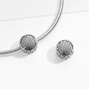 S925 sterling silver Flower of Life charm bead with hollow heart patterns for DIY bracelets
