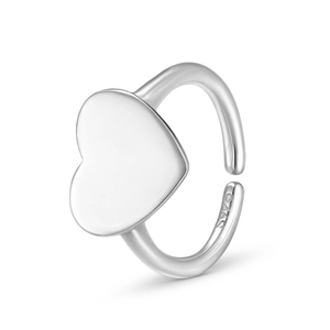 Polished S925 sterling silver open ring featuring a solid heart design on white background