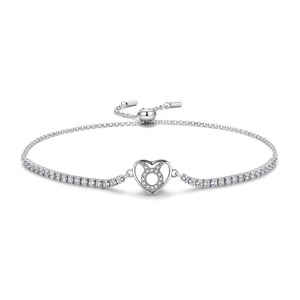 Detail of S925 sterling silver Taurus heart bracelet with cubic zirconia and slider clasp