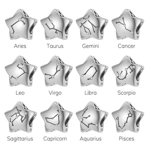 S925 sterling silver zodiac star beads with white zircon for DIY charm bracelets