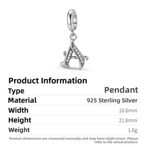 S925 sterling silver letter A pendant with cubic zirconia and product dimensions