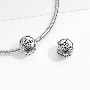 S925 Sterling Silver Witch Knot bead charm with hollow mesh side for DIY bracelet