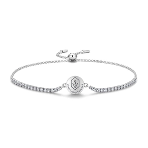 Macro shot of silver sterling veterinary science charm bracelet with zircon stones
