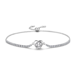 Macro detail of S925 silver Cancer zodiac heart bracelet with white zircon stones