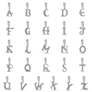 Vintage 925 Sterling Silver Initial Letter Pendant Rhinestone Inlaid Alphabet Charm For DIY Jewelry Bracelet Necklace Making Women