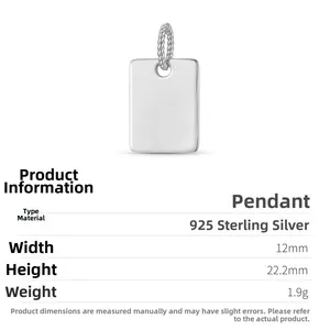 Macro shot of 925 sterling silver rectangular charm with 12mm x 22.2mm size detail