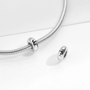 Perle d'espacement zodiaque en argent S925 avec lignes noires sur chaîne serpent