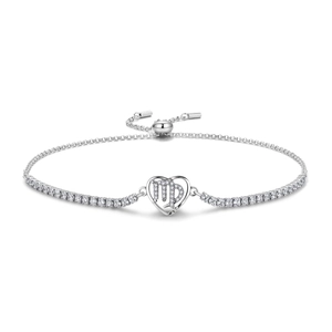 S925 Sterling Silver Virgo heart bracelet with sparkling cubic zirconia and adjustable chain