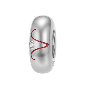 Charm zodiacale in argento sterling 925 con linee rosse e gemma chiara per bracciali fai-da-te