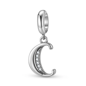 Close-up of S925 sterling silver letter C pendant with sparkling inlaid zircon stones